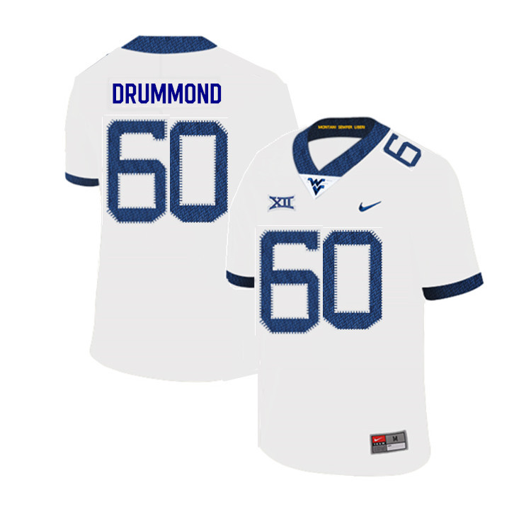 2019 Men #60 Noah Drummond West Virginia Mountaineers College Football Jerseys Sale-White